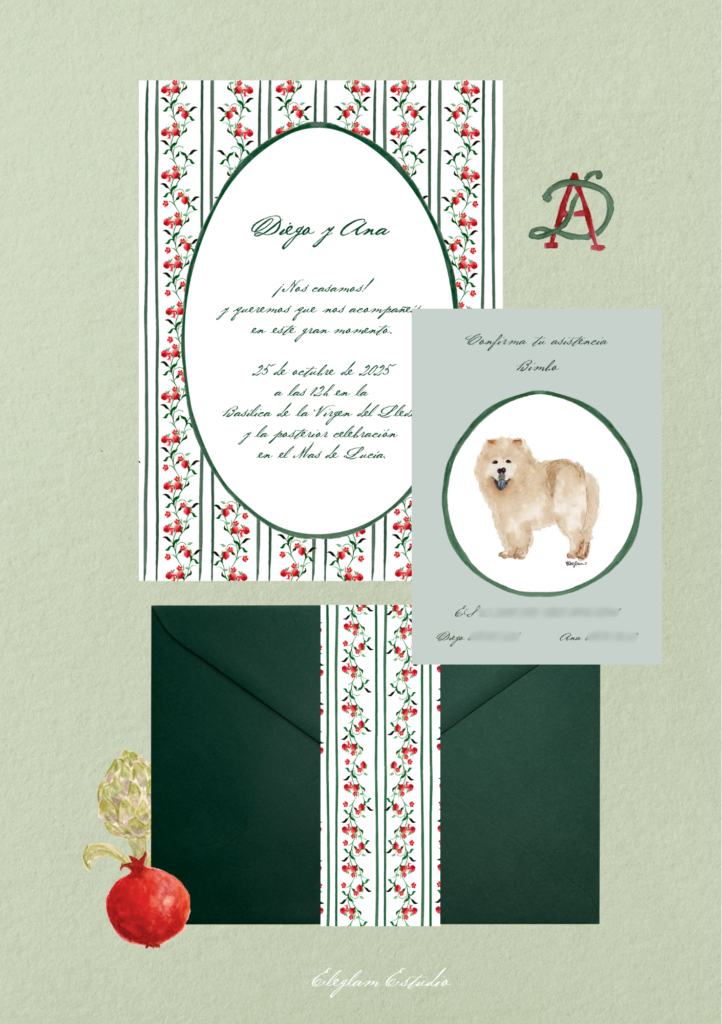 Papelería de boda Eleglam estudio, personalizada y detallista, en motivos de acuarela y flores.