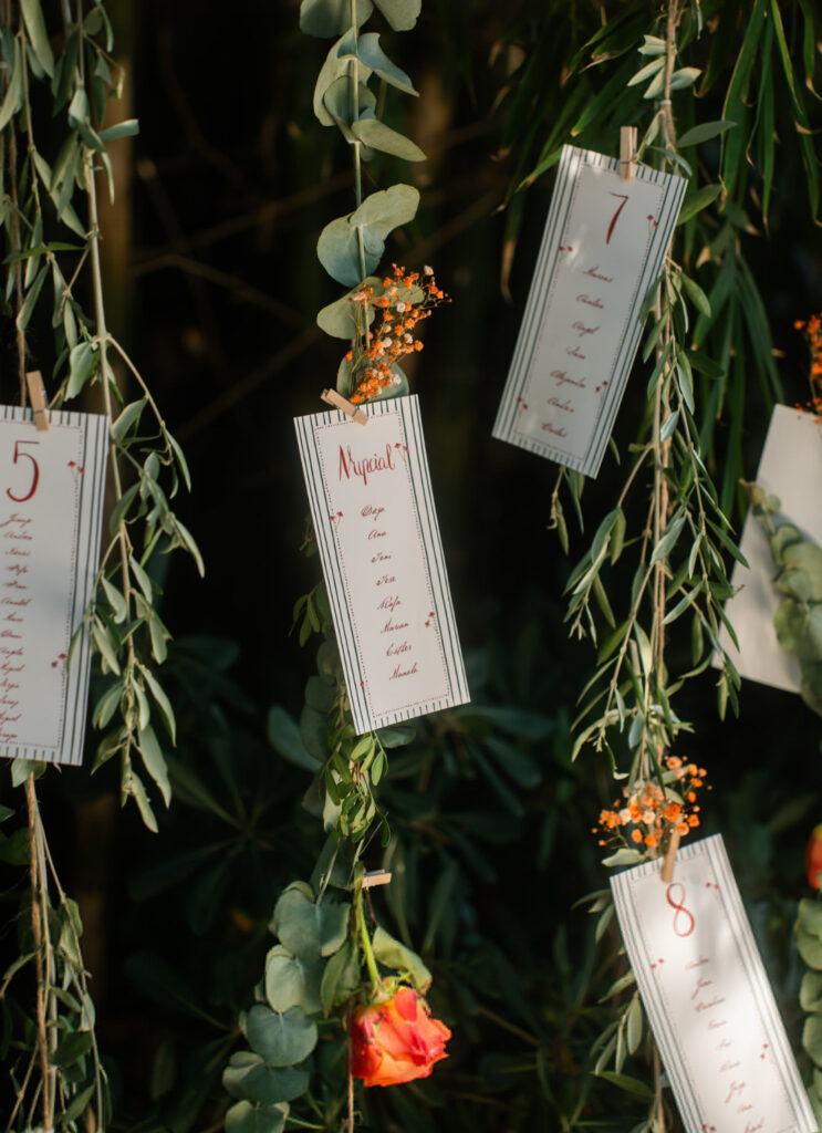 Seating plan artesanal en acuarela con flores y granadas en castellon
